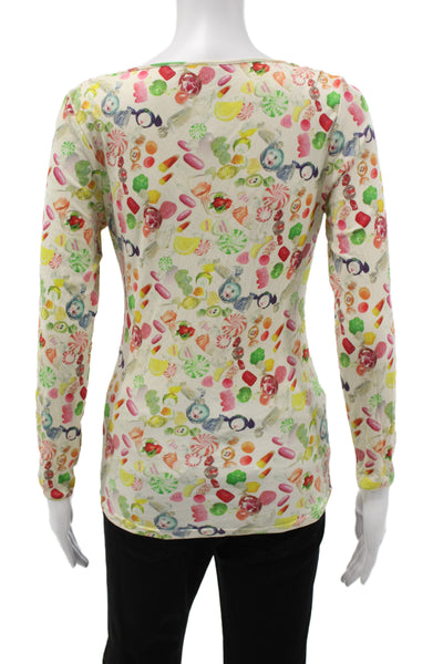 Cynthia Rowley Women Long Sleeve Graphic T-Shirt Multi-Color Silk Size L
