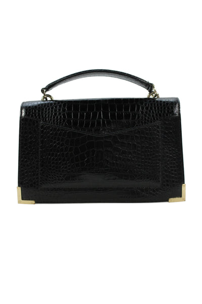 The Kooples Womens Embossed Leather Turnlock Closure Shoulder Handbag Black