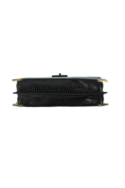 The Kooples Womens Embossed Leather Turnlock Closure Shoulder Handbag Black