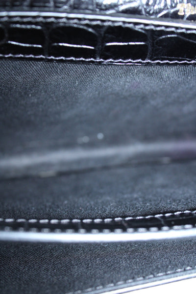 The Kooples Womens Embossed Leather Turnlock Closure Shoulder Handbag Black