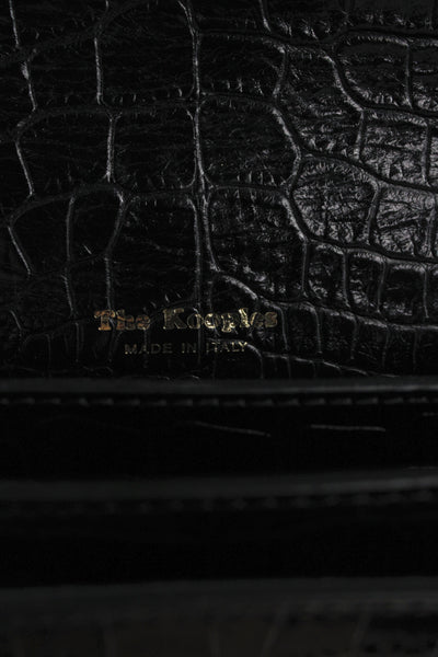 The Kooples Womens Embossed Leather Turnlock Closure Shoulder Handbag Black