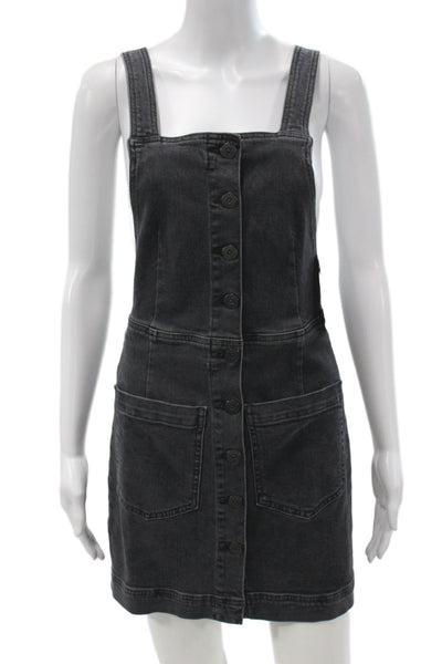 3x1 NYC Womens Dark Gray Overall Dress 90s Square Neck Button Mini Size S