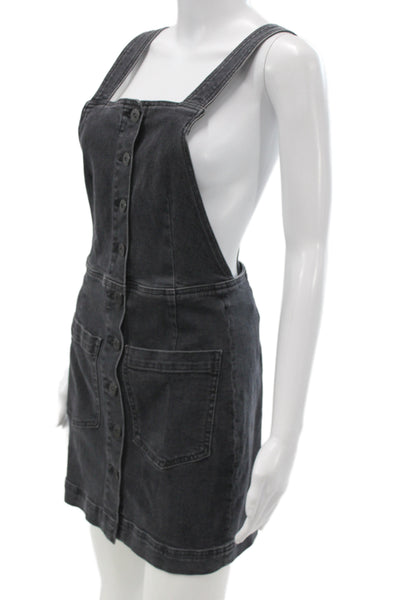 3x1 NYC Womens Dark Gray Overall Dress 90s Square Neck Button Mini Size S