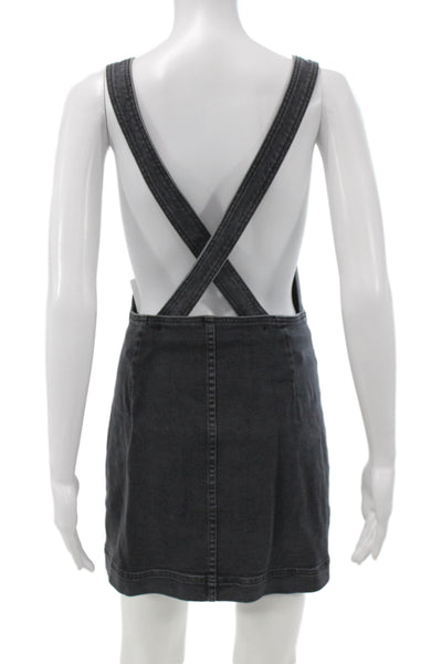3x1 NYC Womens Dark Gray Overall Dress 90s Square Neck Button Mini Size S