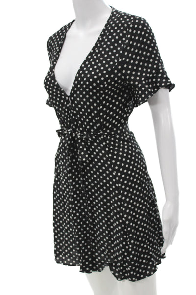 Zara Woman Womens Mini Wrap V-Neck Polka Dot Tie Waist Black Dress Size S