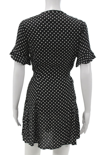 Zara Woman Womens Mini Wrap V-Neck Polka Dot Tie Waist Black Dress Size S