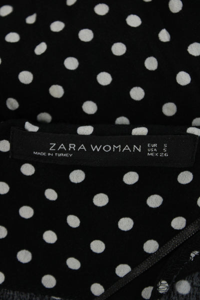 Zara Woman Womens Mini Wrap V-Neck Polka Dot Tie Waist Black Dress Size S