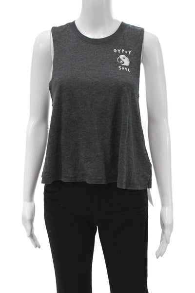 Spiritual Gangster Women Cropped Sleeveless Tank Dark Gray Bohemian Size S
