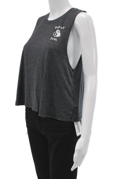 Spiritual Gangster Women Cropped Sleeveless Tank Dark Gray Bohemian Size S