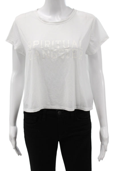 Spiritual Gangster Womens Cropped Graphic White Sleeveless T-Shirt Size M
