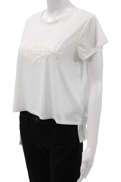 Spiritual Gangster Womens Cropped Graphic White Sleeveless T-Shirt Size M