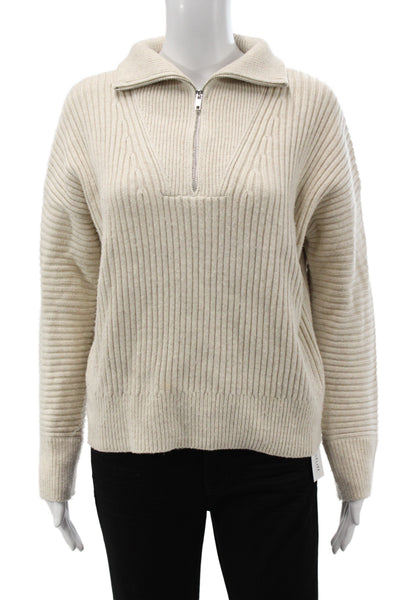 French Connection Unisex Pullover Beige Striped Zip Long Sleeve Size S