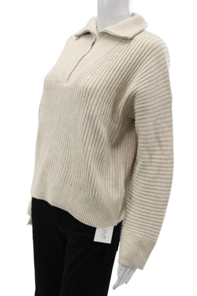 French Connection Unisex Pullover Beige Striped Zip Long Sleeve Size S