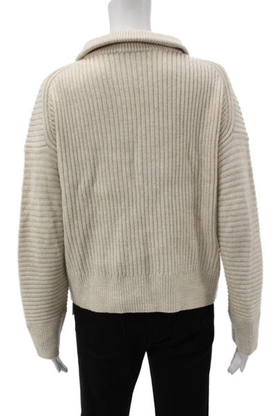 French Connection Unisex Pullover Beige Striped Zip Long Sleeve Size S