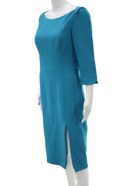 Black Halo Women Sheath Dress Blue 3/4 Sleeve Knee Length Round Neck Size 8