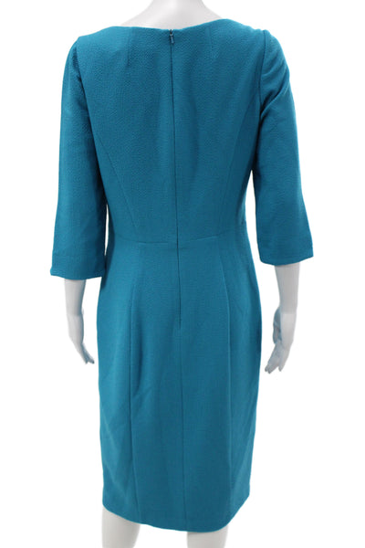 Black Halo Women Sheath Dress Blue 3/4 Sleeve Knee Length Round Neck Size 8