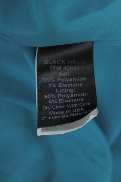 Black Halo Women Sheath Dress Blue 3/4 Sleeve Knee Length Round Neck Size 8