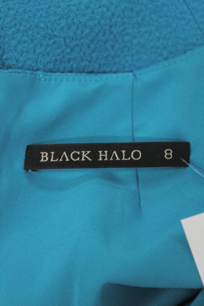 Black Halo Women Sheath Dress Blue 3/4 Sleeve Knee Length Round Neck Size 8
