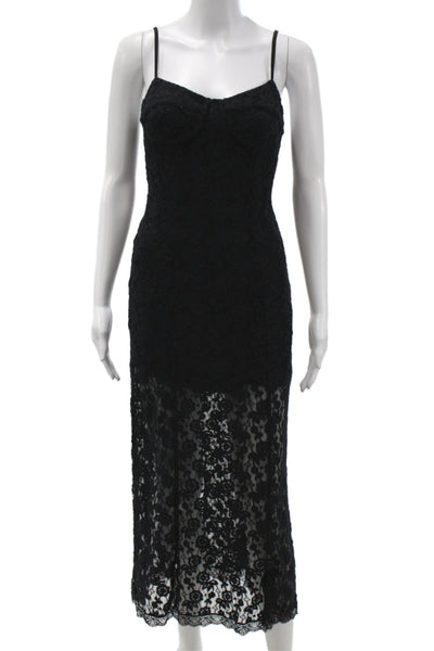 Love Shack Fancy Womens Slip Dress Black Floral Knee Length Sleeveless Size XS