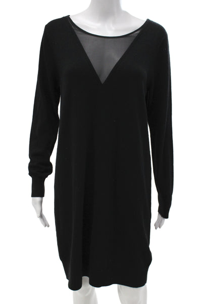 Club Monaco Womens Black V-Neck Long Sleeve Sweater Shift Dress Size L