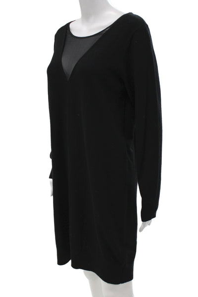 Club Monaco Womens Black V-Neck Long Sleeve Sweater Shift Dress Size L