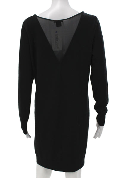 Club Monaco Womens Black V-Neck Long Sleeve Sweater Shift Dress Size L