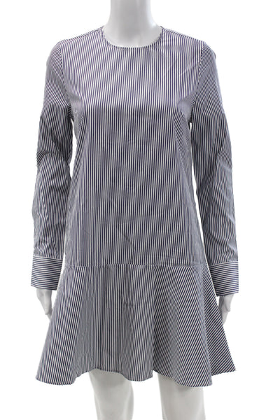 Suistudio Women Shirt Dress Blue Striped Wool Blend Button Long Sleeve Size 34