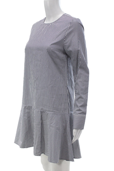 Suistudio Women Shirt Dress Blue Striped Wool Blend Button Long Sleeve Size 34