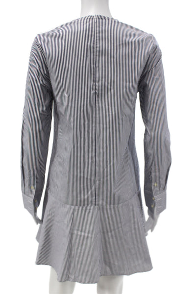 Suistudio Women Shirt Dress Blue Striped Wool Blend Button Long Sleeve Size 34