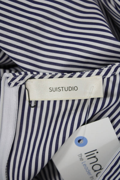 Suistudio Women Shirt Dress Blue Striped Wool Blend Button Long Sleeve Size 34