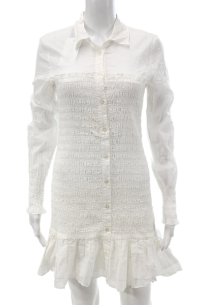 Veronica Beard Womens Shirt Dress White Cotton Long Sleeve Button Size 2