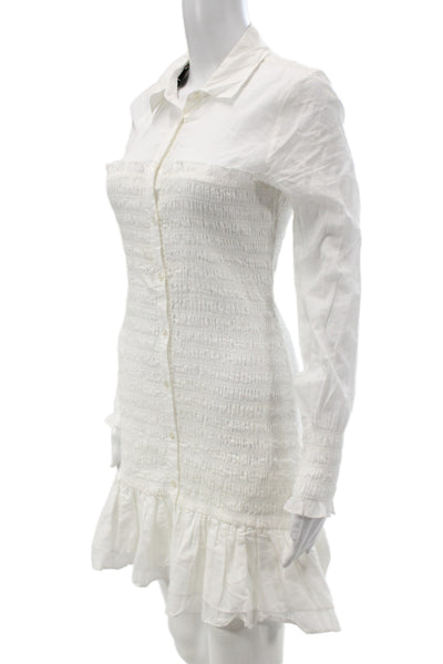 Veronica Beard Womens Shirt Dress White Cotton Long Sleeve Button Size 2