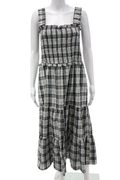 Veronica Beard Womens Sleeveless Plaid Maxi Sundress Black Square Neck Size 8