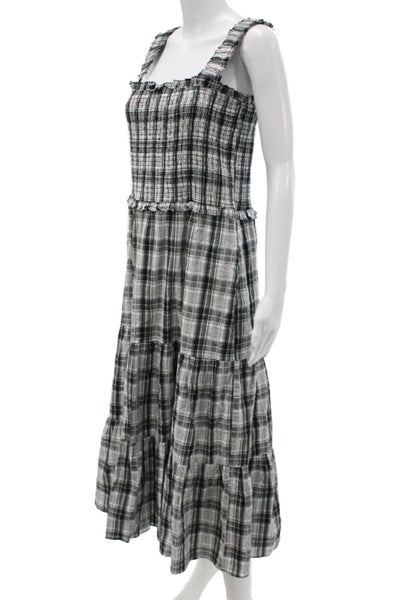 Veronica Beard Womens Sleeveless Plaid Maxi Sundress Black Square Neck Size 8