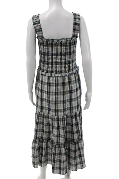 Veronica Beard Womens Sleeveless Plaid Maxi Sundress Black Square Neck Size 8