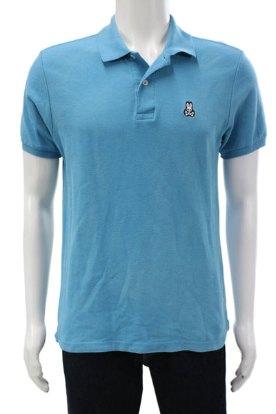 Psycho Bunny Mens Short Sleeves Crew Neck Polo Shirt Blue Cotton Size 3