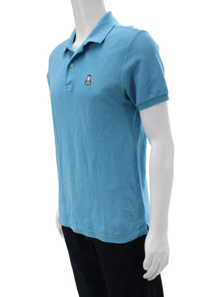 Psycho Bunny Mens Short Sleeves Crew Neck Polo Shirt Blue Cotton Size 3