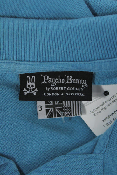 Psycho Bunny Mens Short Sleeves Crew Neck Polo Shirt Blue Cotton Size 3