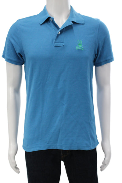 Psycho Bunny Mens Short Sleeves Crew Neck Polo Shirt Blue Cotton Size 4