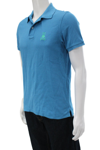 Psycho Bunny Mens Short Sleeves Crew Neck Polo Shirt Blue Cotton Size 4