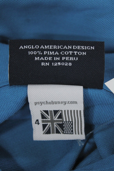 Psycho Bunny Mens Short Sleeves Crew Neck Polo Shirt Blue Cotton Size 4
