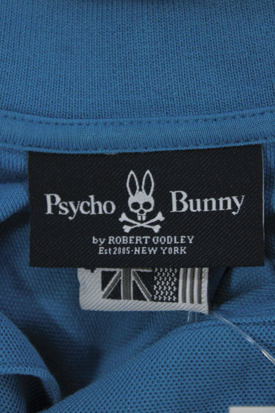 Psycho Bunny Mens Short Sleeves Crew Neck Polo Shirt Blue Cotton Size 4