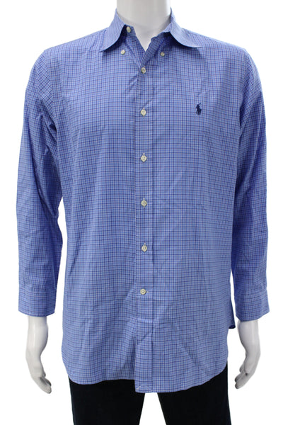 Ralph Lauren Mens Plaid Slim Fit Button Down Shirt Blue Cotton Size 16 32/33