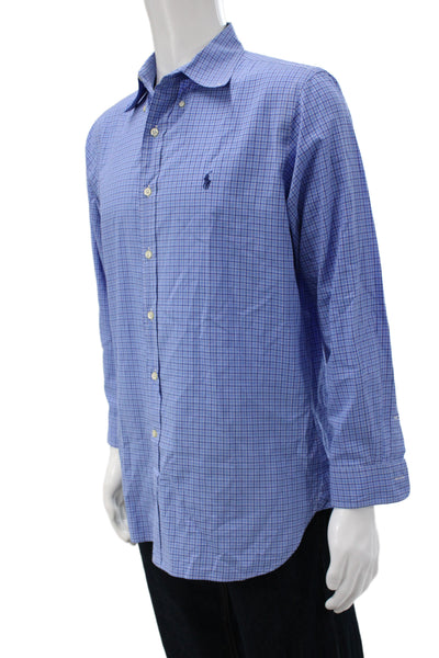 Ralph Lauren Mens Plaid Slim Fit Button Down Shirt Blue Cotton Size 16 32/33