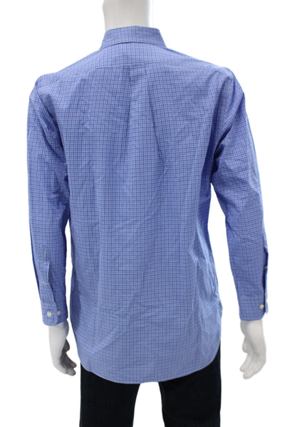Ralph Lauren Mens Plaid Slim Fit Button Down Shirt Blue Cotton Size 16 32/33