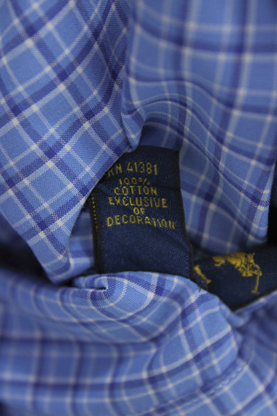 Ralph Lauren Mens Plaid Slim Fit Button Down Shirt Blue Cotton Size 16 32/33
