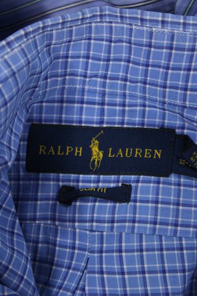 Ralph Lauren Mens Plaid Slim Fit Button Down Shirt Blue Cotton Size 16 32/33