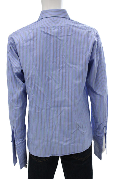 Thomas Pink Mens Point Dress Shirt Blue Striped 100% Cotton Long Sleeve Size 16