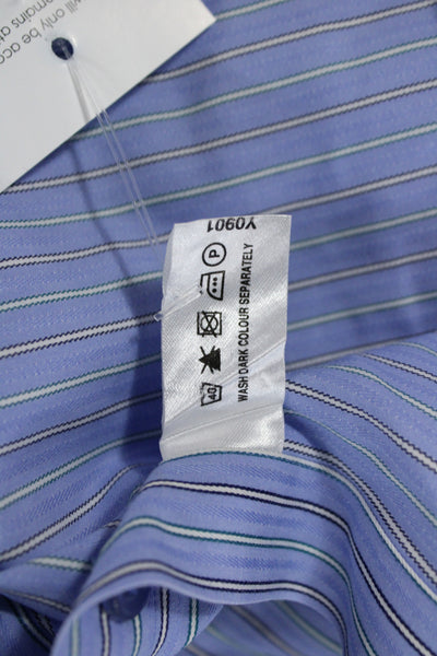 Thomas Pink Mens Point Dress Shirt Blue Striped 100% Cotton Long Sleeve Size 16