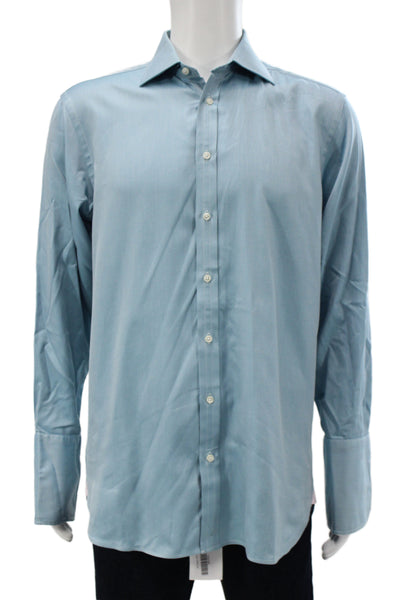 Thomas Pink Mens Point Spread Collar Dress Shirt Light Blue Cotton Size 15.5